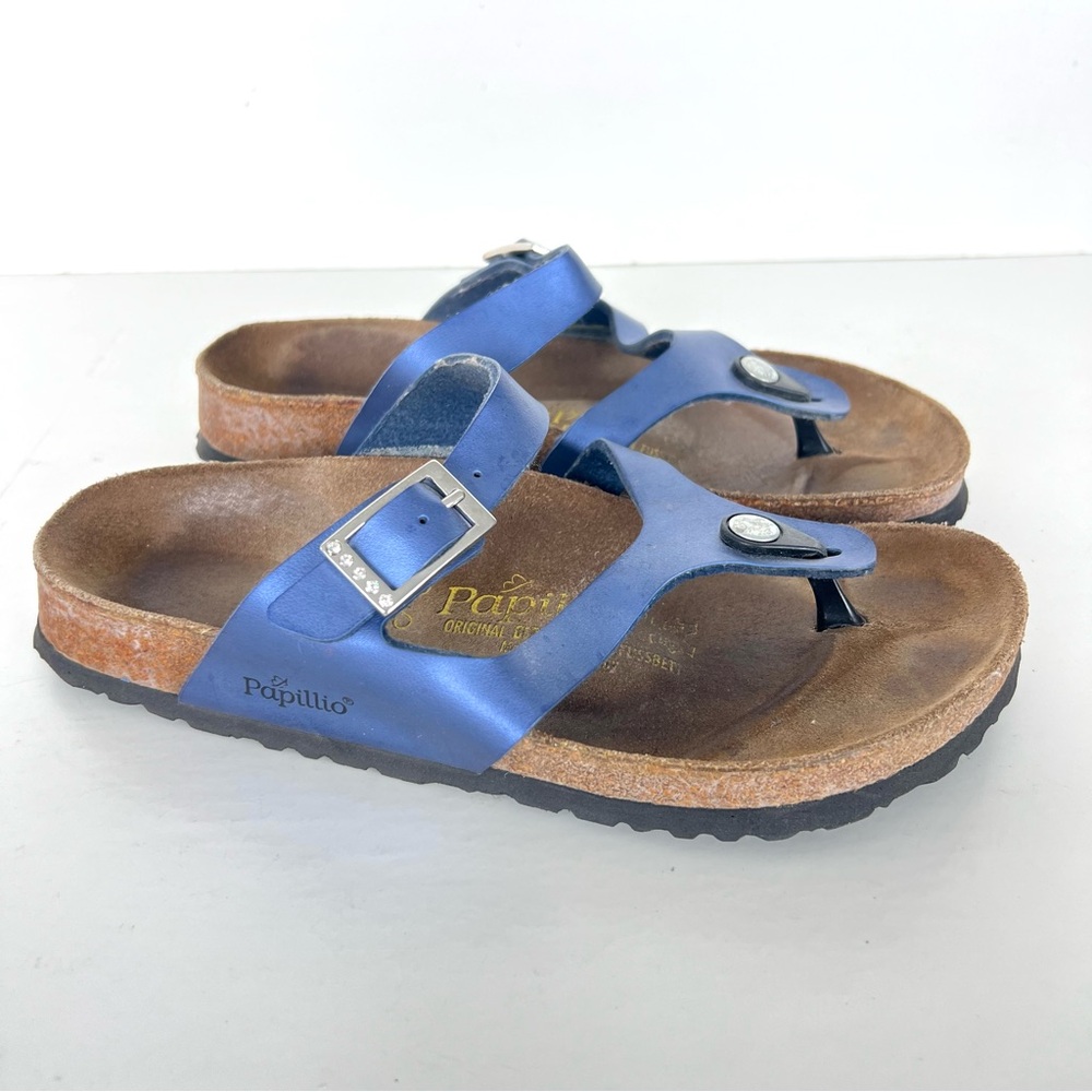 Birkenstock Papillio Metallic Blue Two-Strap Cork Footbed Sandals